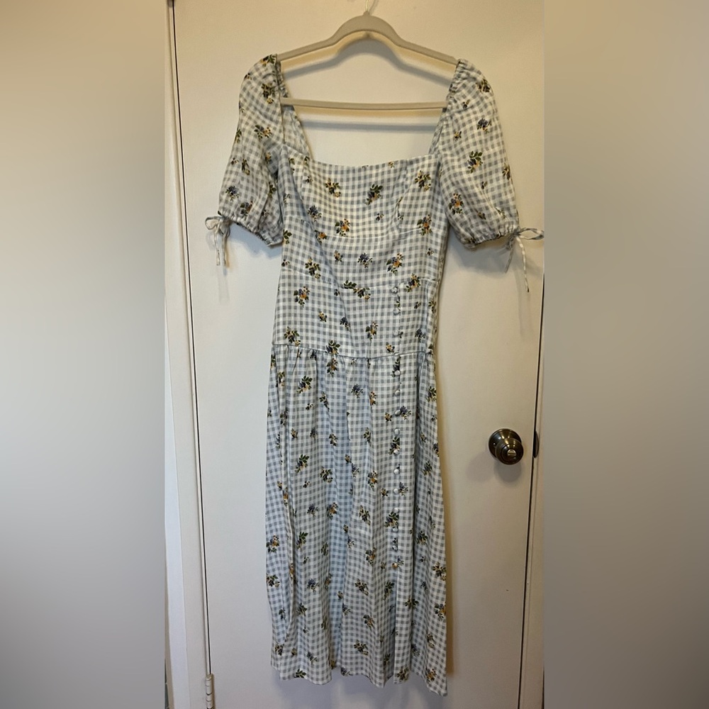 Reformation floral/gingham linen dress